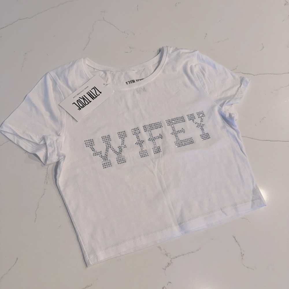 12th Tribe White 'Wifey' Rhinestone Crop Tee